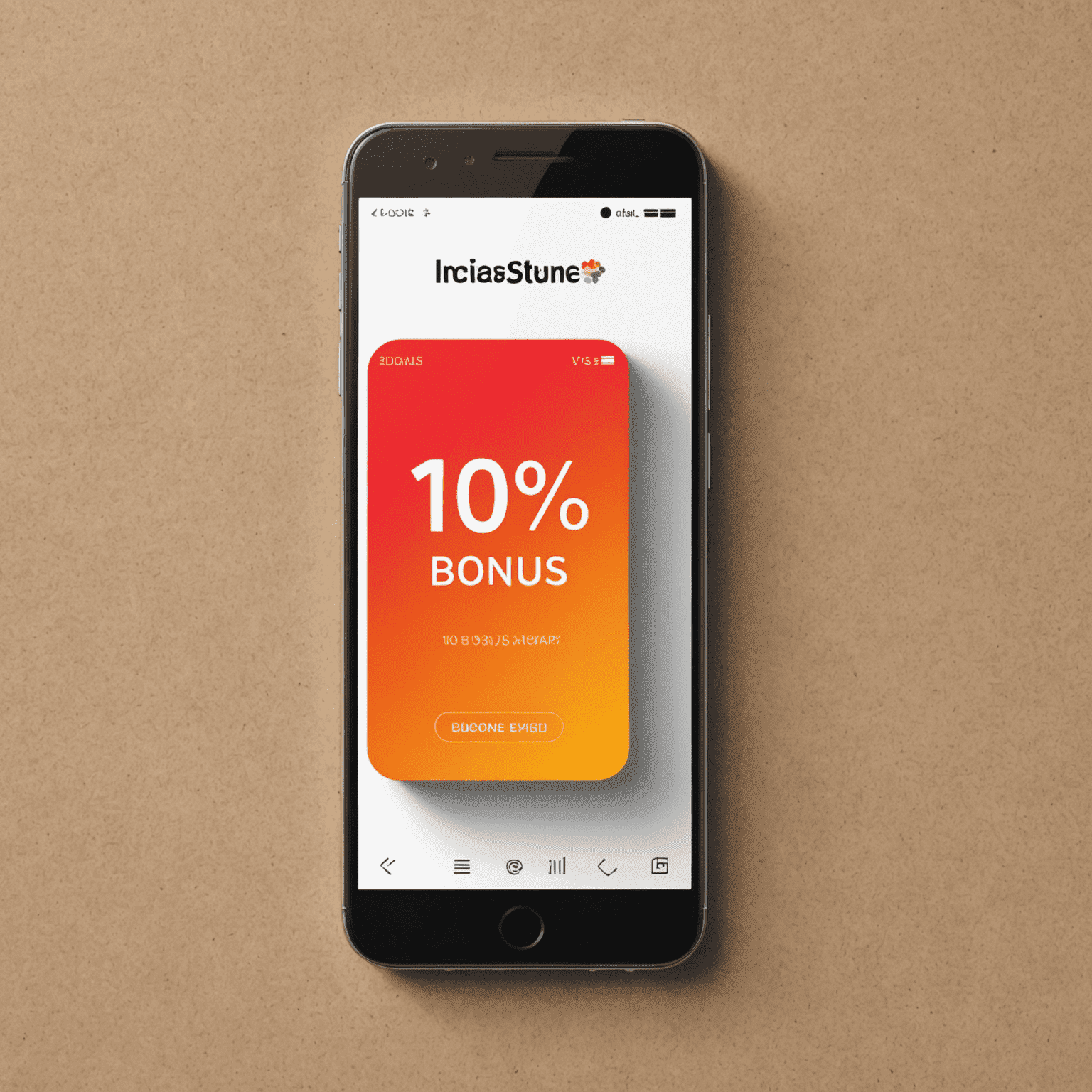 Grafika przedstawiająca smartfon z wyświetlaczem pokazującym 10% bonus